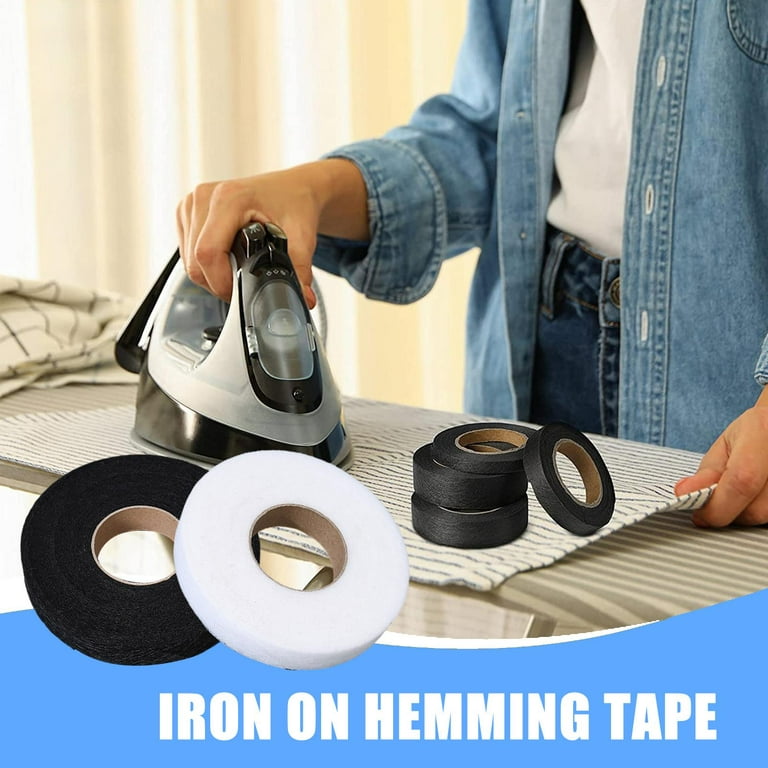  2 Rolls 140 Yards Iron On Hem Tape-Adhesive Hem Tape for Pants  Jeans Curtains Dress Sewing Fabric Clothes, Fabric Tape No Sew Hemming Tape,  White, Black : Arts, Crafts & Sewing