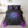thumbnail image 2 of Feelyou Black Purple Damask Twin Bedding Sets 7pcs, Boho Mandala Flower Comforter Set, 2 of 8