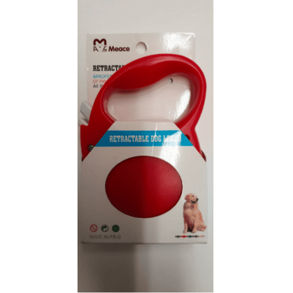 Pekks 10' Nylon, Resin & Plastic Plain Retractable Dog Leash, Red, M