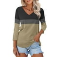 thumbnail image 2 of Texiao Women's V Neck 3/4 Sleeve Tops Color Block/Solid Shirts Basic Summer Tees, 2 of 7