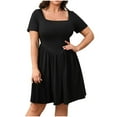 thumbnail image 2 of UPPADA Women's Plus Size Wedding Guest Dress Formal Lace Square Neck Short Sleeve Midi Dress Smocked Flowy Cocktail Dresses Side Split A Line Boho Dress Formal Dresses Black,XXL, 2 of 8