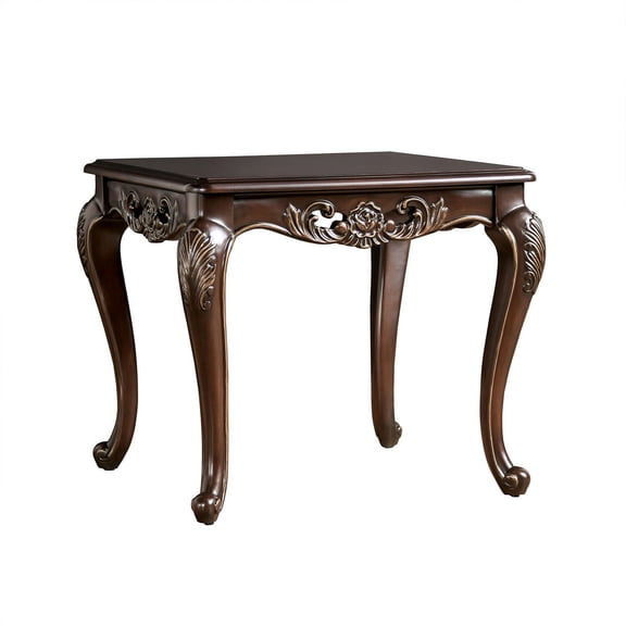 Halie Side End Table- 28 Inch- Classic Cabriole Legs- Dark Brown Solid Wood