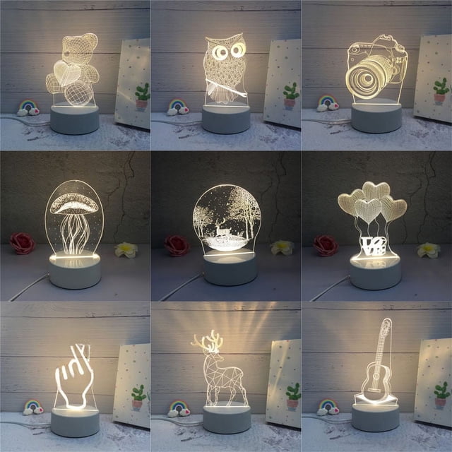 Lámpara de mesa acrílica creativa con luz nocturna 3D, regalo de Navidad, accesorio decorativo versátil, tamaño compacto