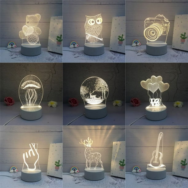 Lámpara de mesa acrílica creativa con luz nocturna 3D, regalo de Navidad, accesorio decorativo versátil, tamaño compacto