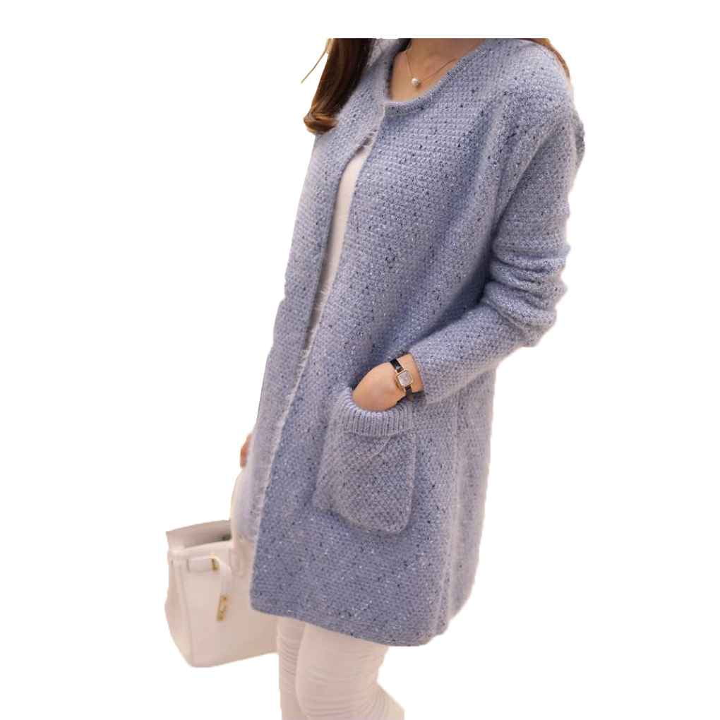Transemion Girl Fashion Casual cardigan Sweater Mid long Style knit Sweater Coat Outwear blue Walmart