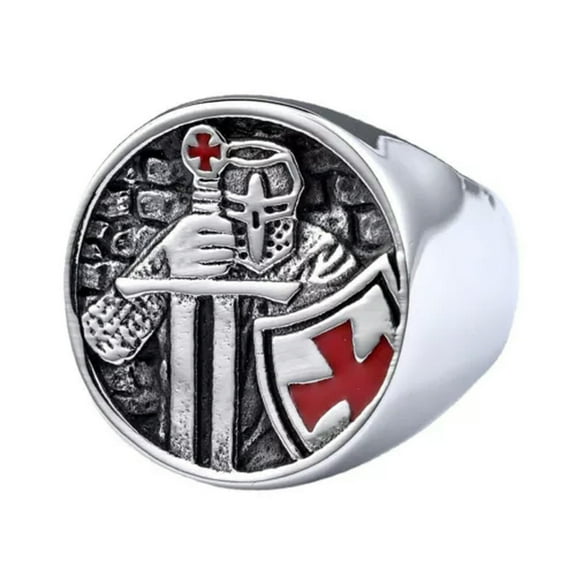 GKNET Mens Stainless Steel Knights Templar Cross Shield Rings Size 7-13