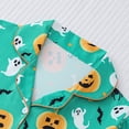 thumbnail image 7 of 2-Piece Halloween Pajamas Women Satin Casual Festive Design Ghost Bat Pattern Summerween Pajamas Loungewear Button Down Short Sleeve Sleepwear Set, 7 of 7