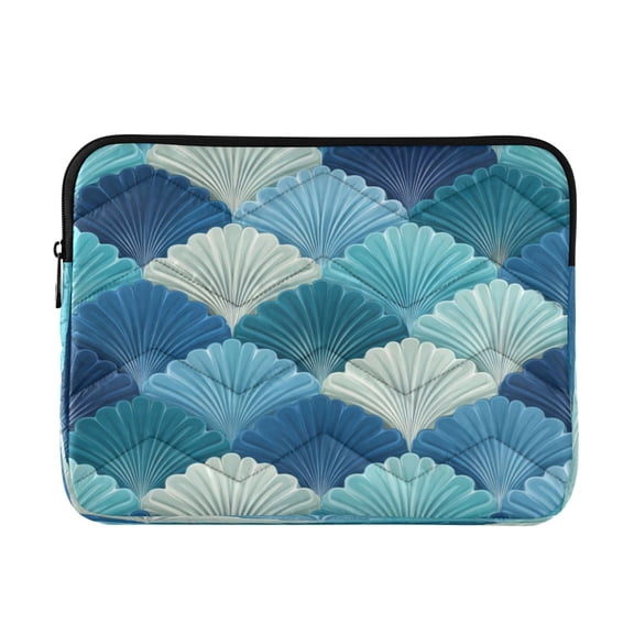 Quilted Laptop Sleeve for 13-16 Inch Laptops Protective Laptop Case Cover Lightweight Travel & Office Essentials Blue Fan-shaped Shapes
