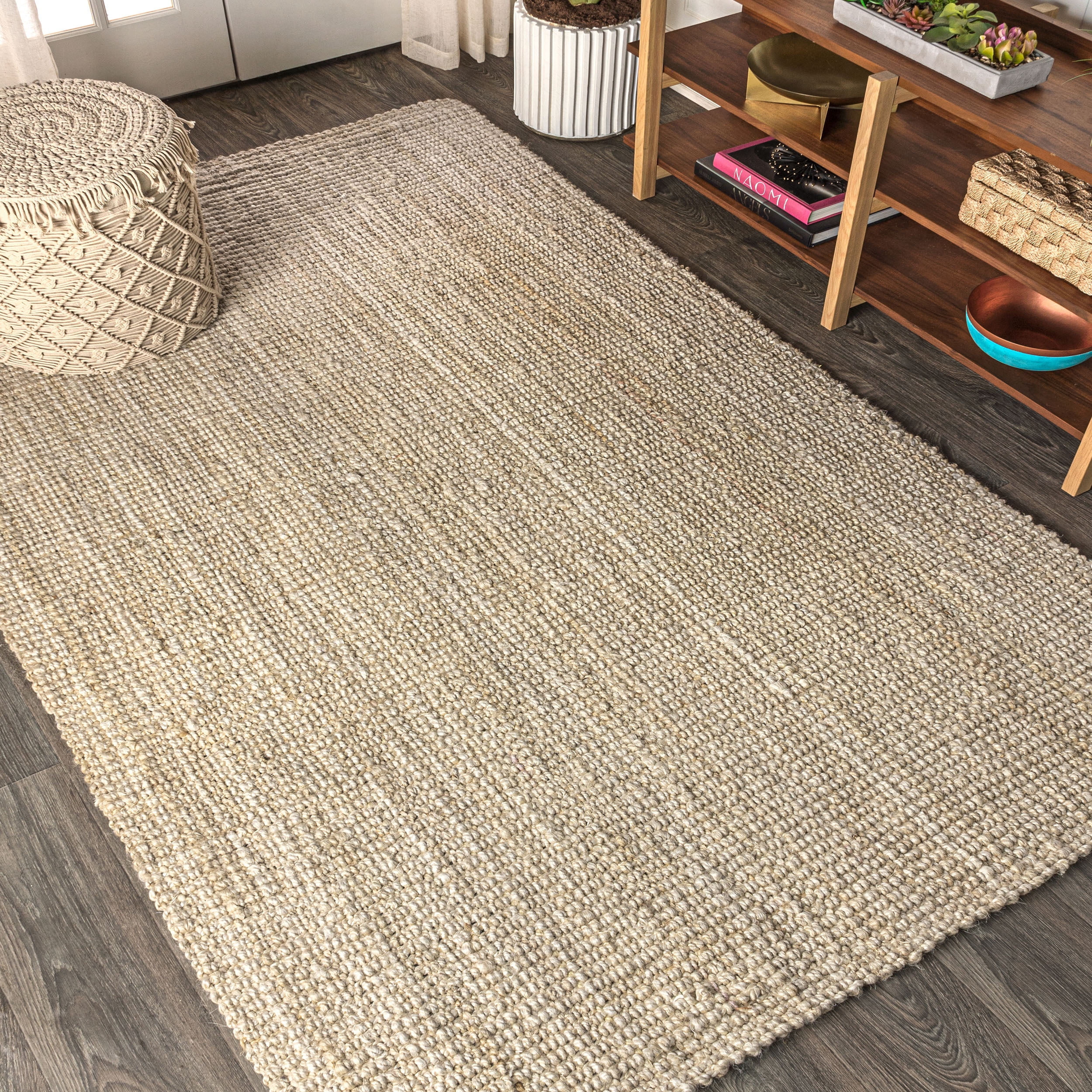 JONATHAN Y NATURAL FIBER 8 x 10 Area Rug, Hiro Hand Woven Chunky Jute - Ivory, NFR103A-8