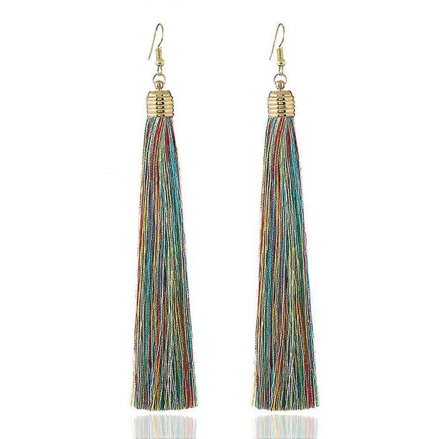 Tassel Earrings Chandelier Bohemian Long String Exaggerated Jewelry Ear Retro Vintage Style Dangle Fringe Valentines Day Girls Earring Pair Red----Chr Chroma