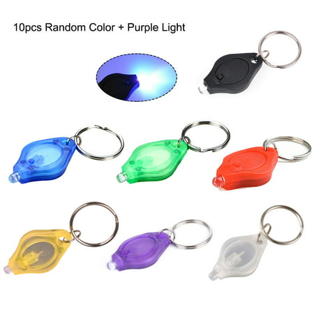 Mini LED Keychain Flashlight Ultra Bright LED Keyring Tiny Portable Key R-ing UV Light Torch with Hook for Walking Camping (10pcs Random color Shell + Purple (Best Led Keyring Torch)