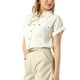 thumbnail image 4 of CAMISA DE BOTONES DE CHIFFON CHIC INSPIRADOR PARA MUJERES, BLUSA CORTA Y ELEGANTE DE MANGA CORTA, BLANCA, TALLA 2XL, 4 of 6