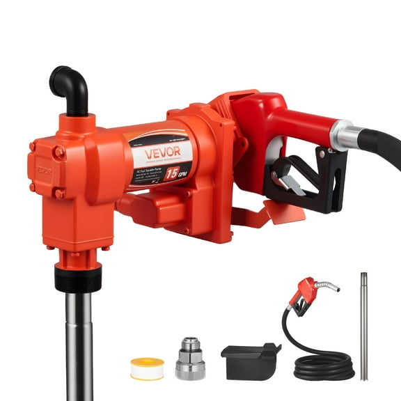 VEVOR Fuel Transfer Pump 110V, 15 GPM 57 L/min, AC Electric Oil Transfer Pump, with Auto Shut-Off Fuel Nozzle & Discharge Hose, High Flow Kit for Gasoline, Diesel,Kerosene,Biodiesel,Ethanol Blends