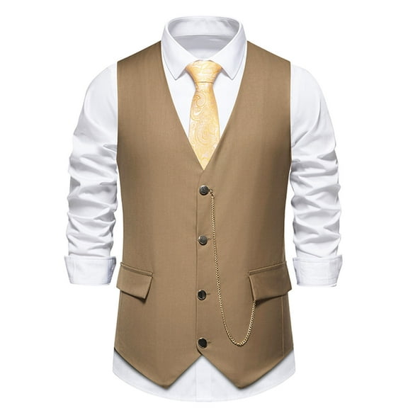 RKSTN Mens Suit Vest Casual Dress Vest Stylish Novel Solid Color V Neck Sleeveless Single Button Slim Fit Versatile Wedding Vest Tops with Pockets