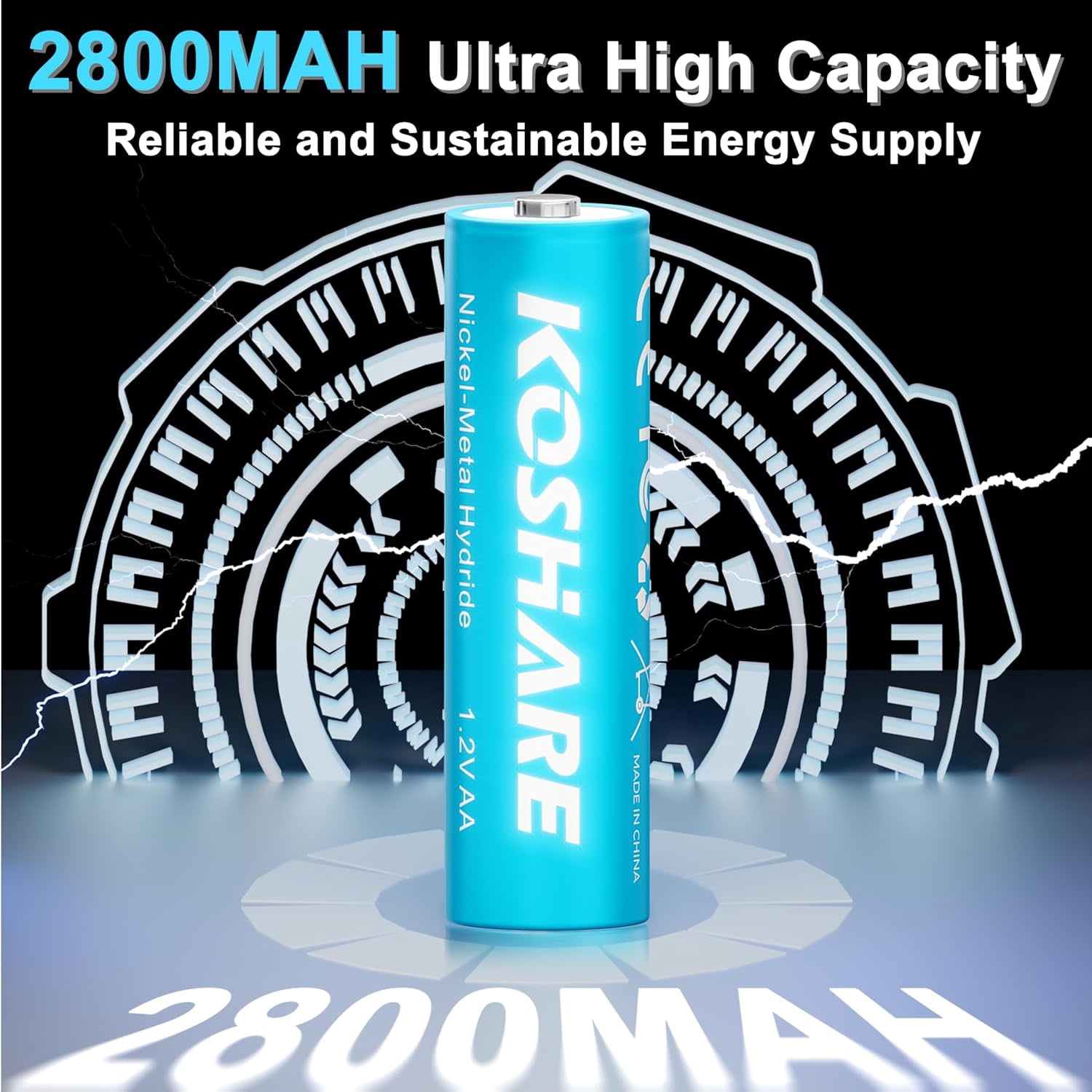 Rechargeable Batteries Ni-MH AA with Charger,8 Pack 1.2V 2800mAh Battery,High Capacity Double A Battery, up to 800 Times, Pre-Charged (+Blue, 8AA+8Slot Charger)