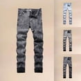 thumbnail image 2 of Luwomo Men's Jeans Retro Embroidered Slim High Waist Straight Leg Trousers Streetwear Male Denim Pants, 2 of 8