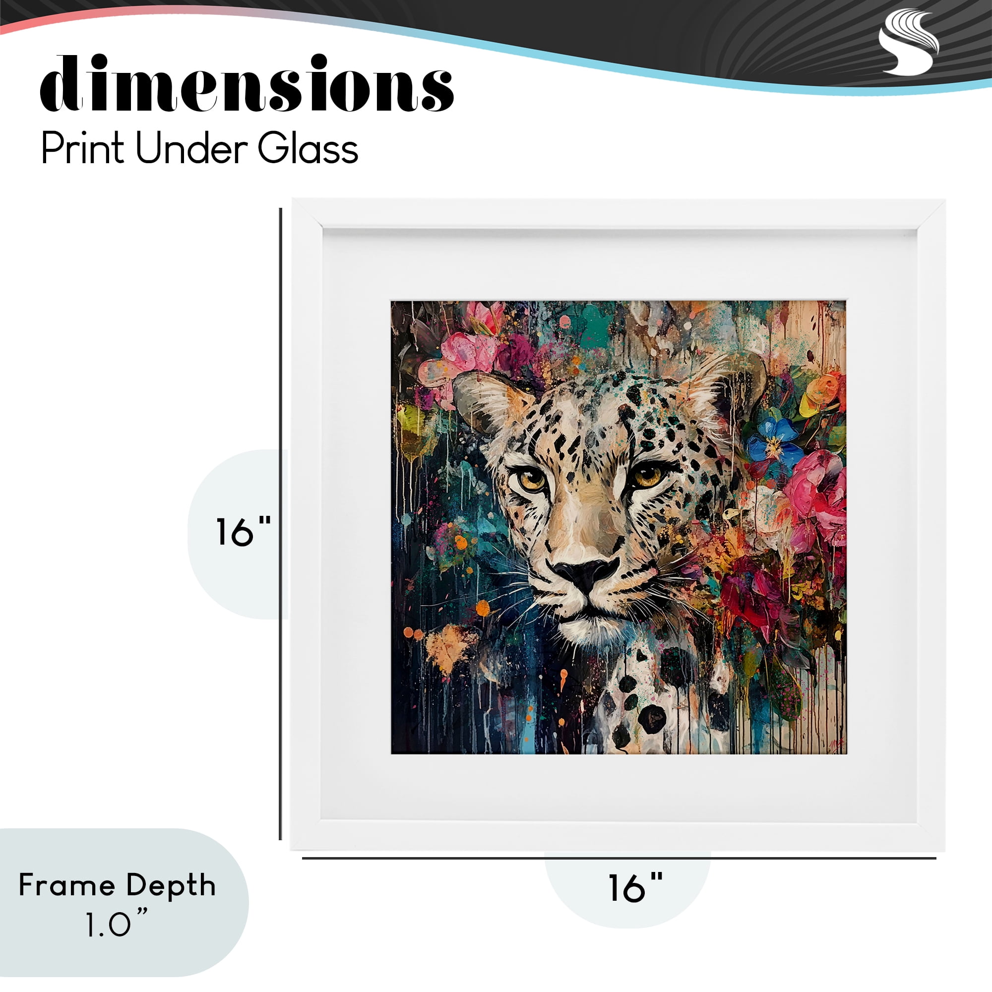 Stupell Industries Cheetah & Exotic Blooms White Framed Print Under Glass, design by Marta Wiley