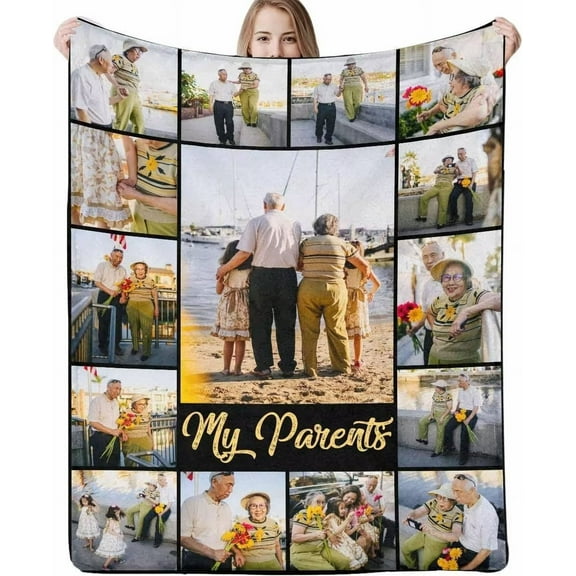 AISENIN Custom Blanket 15 Photos Collage Text Customized Blankets Personalized Blanket Memorial Birthday Christmas New Year Gifts for Dad Mom Daughter Friends Teacher