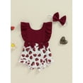 thumbnail image 4 of Aojekbee Baby Girls Rompers Strawberry Print Patchwork Fly Sleeve Bodysuits Summer Clothes with Headband, 4 of 10