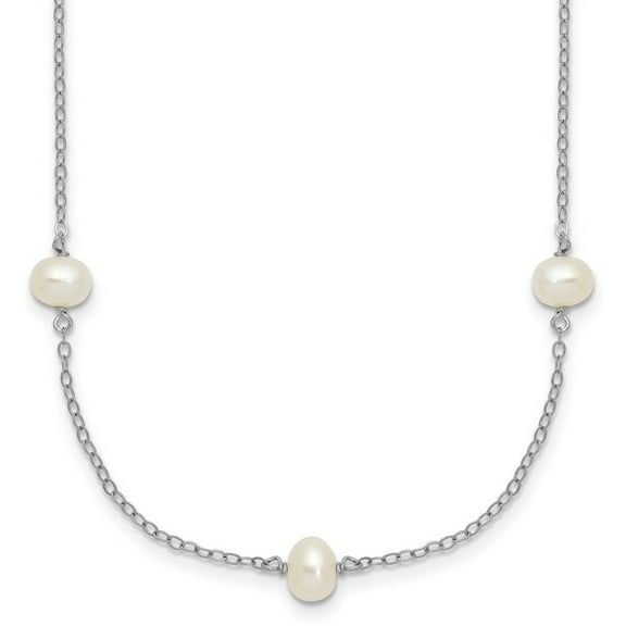 925 Sterling Silver Polished Spring Ring and Freshwater Freshwater Cultured Pearl Necklace 18 Inch Measures 5mm Wide - P