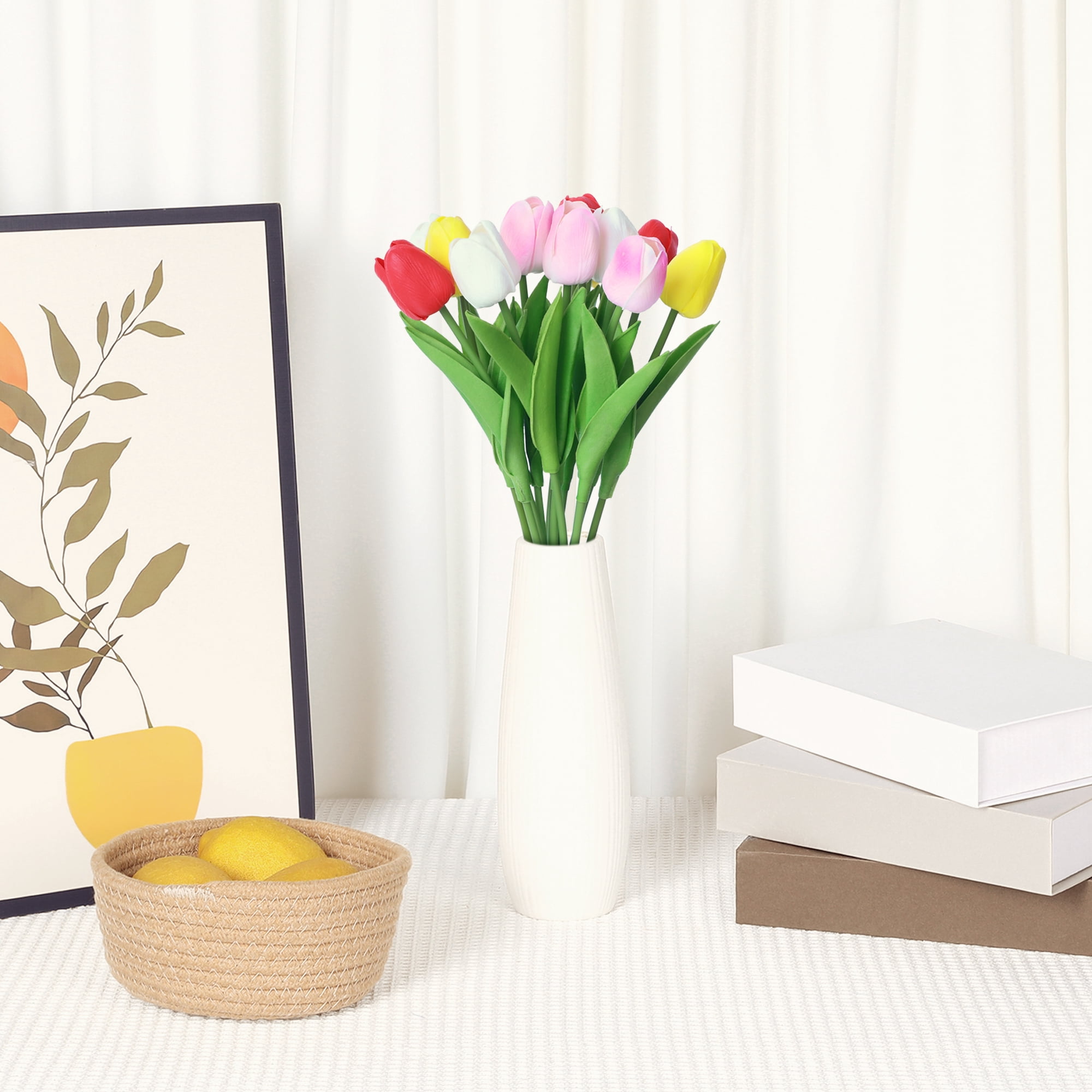 Unique Bargains Artificial Tulip Fake Flowers 12pcs Bouquets for Home Wedding Decor Yellow