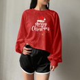 thumbnail image 3 of Qzwdhjm Womens Cropped Sweatshirts for Christmas Crewneck Xmas Santa Hat Graphic Sweatshirt Long Sleeve Thin Fleece Crop Pullover for Winter Holiday, 3 of 5