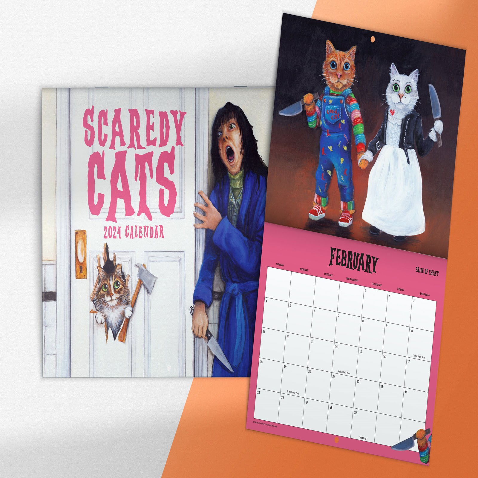 Hefengsx PRE Scaredy Cats 2024 Monthly Calendar Movie Cat Parody 12