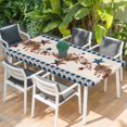 thumbnail image 2 of Independence Day Table Cloths for 4 Foot Rectangle Tables, Red Blue Stars Stripes Flag Wood Plaid Patio Waterproof Elastic Fitted Tablecloths, Washable Rectangular Table Cover for Camping, 2 of 8