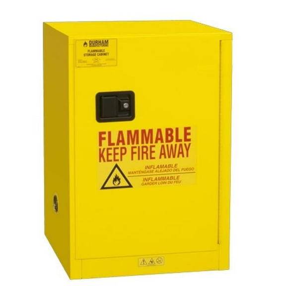 Durham 1012M-50 16 Gauge FM Flammable Manual Closing Safety Cabinet with 1 Shelf, Yellow - 12 gal