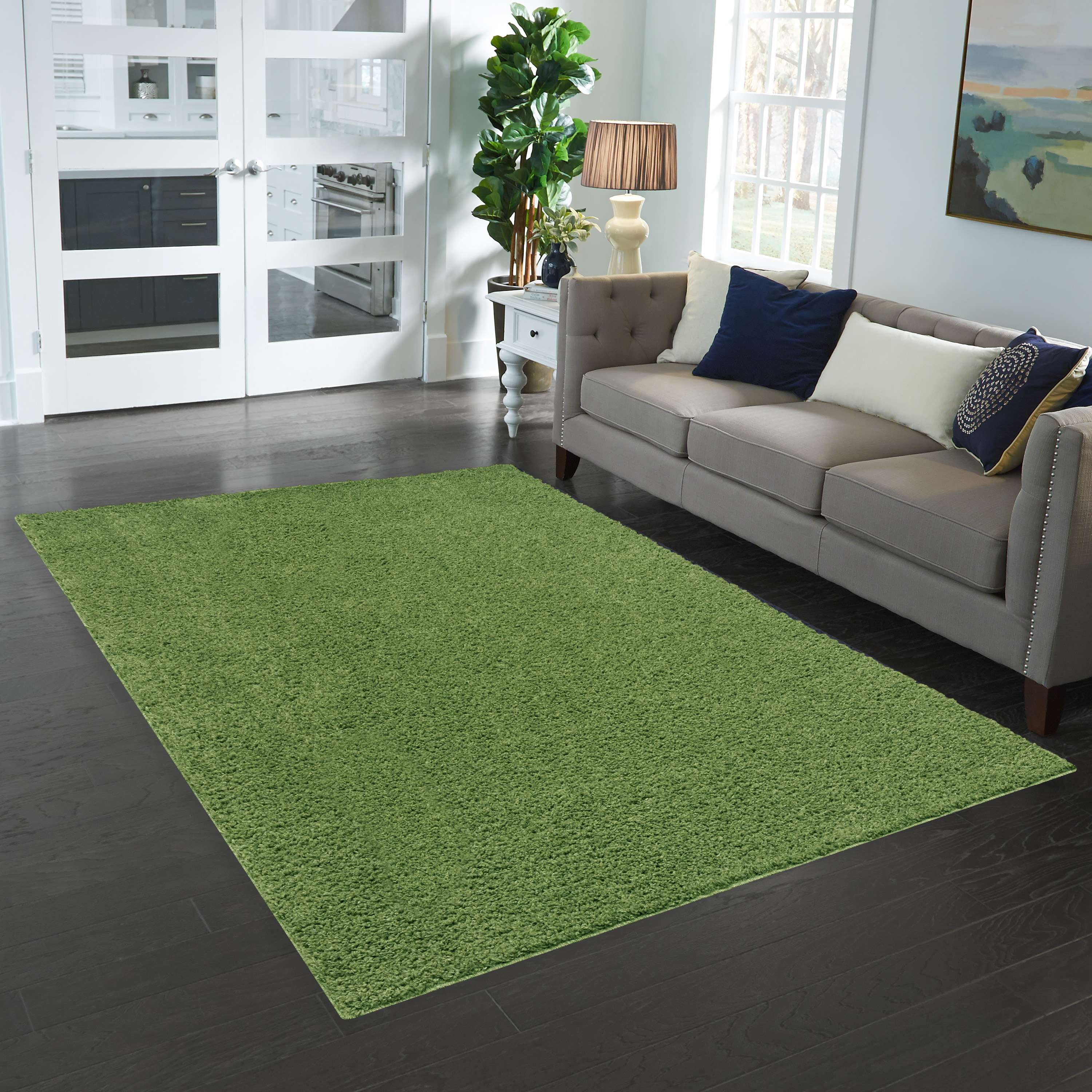 (2 pack) Mainstays Traditional Solid Green Shag Indoor Area Rug, 5' x 7'