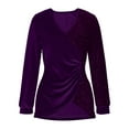 thumbnail image 4 of Lenpel Women's Sequin Velvet Tops Long Sleeve Wrap V Neck Asymmetrical Hem Ruched Slim Dressy Casual Blouses Velour Tunic Shirts(Purple,Small), 4 of 6