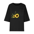 thumbnail image 3 of Womens Sunflower Print Oversized Linen Tops Lightweight Loose Summer 3/4 Sleeve Blouses Slit Hem Causal Tunic Shirts, 3 of 5