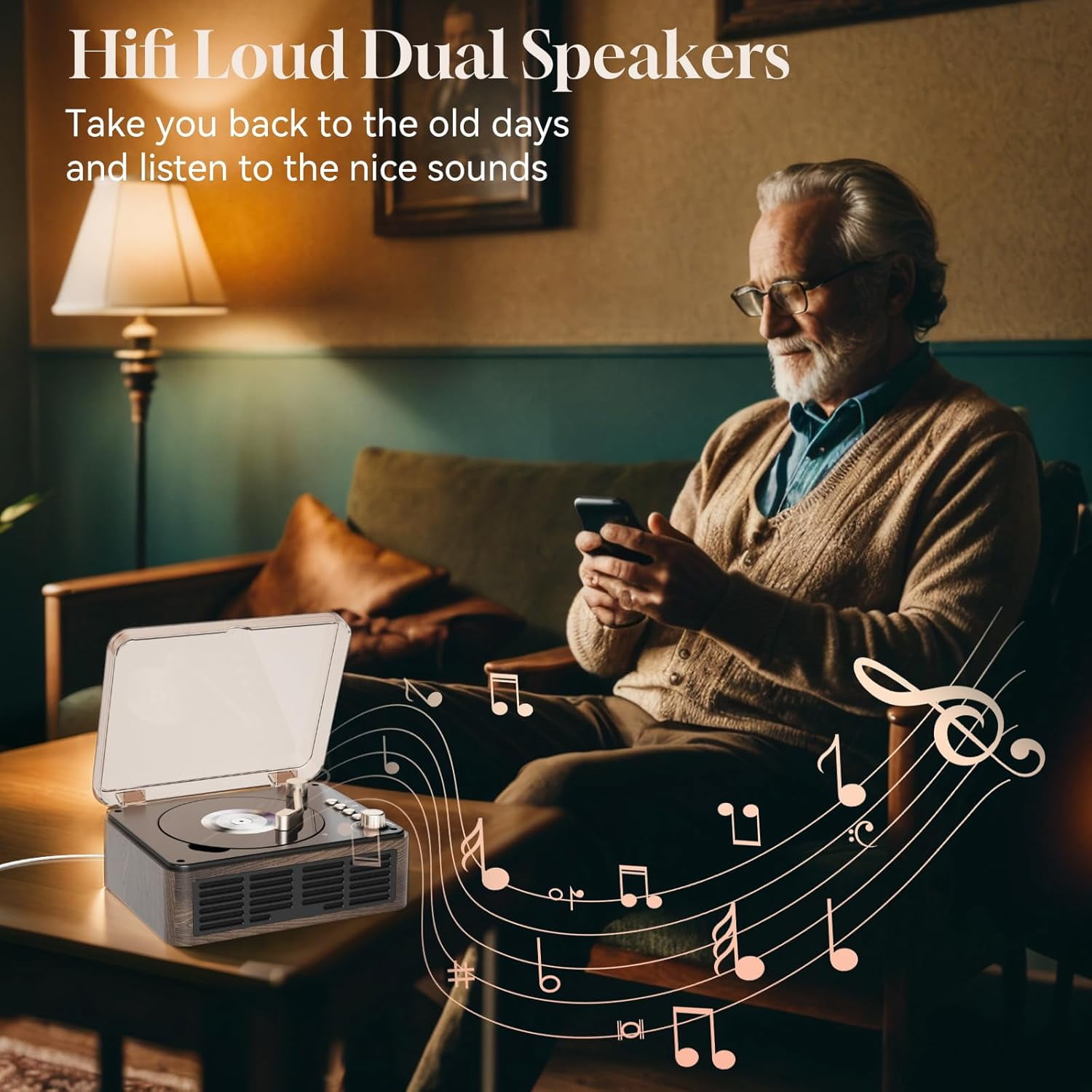 Gueray CD Player with Hifi Stereo Sound Vintage CD Player Bluetooth CD Raido Player with Speakers & FM Radio Retro Support USB & AUX Playback for Audio Books