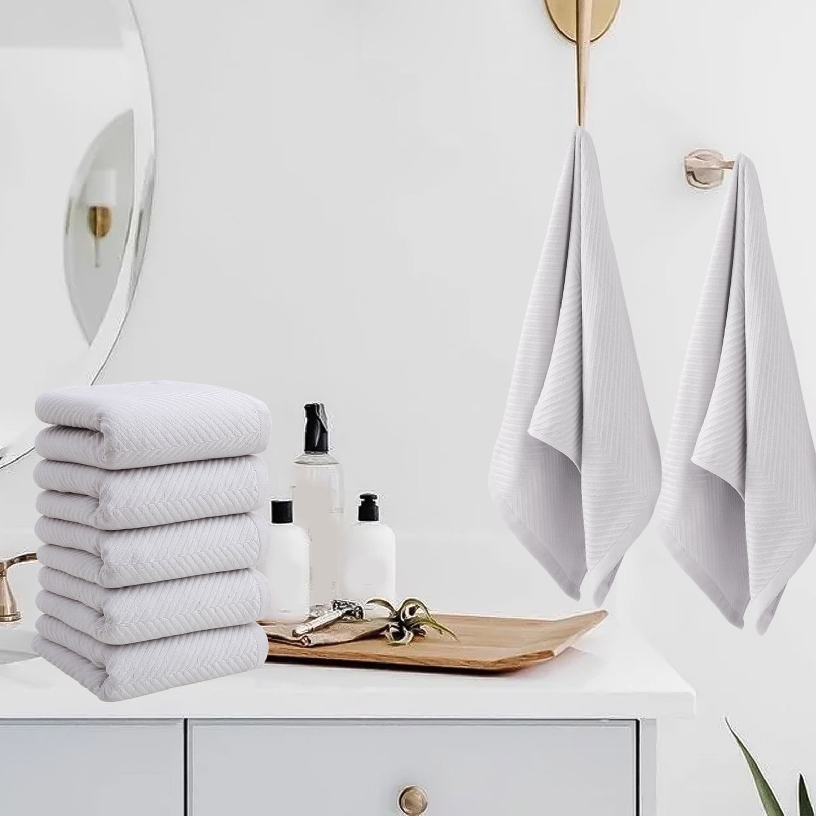 AUHomi 5PCS Microfiber Hand Towels, Pure Cotton Solid Color Bathroom Towel, Highly Absorbent and Soft Washcloths for Bathroom, Gym, Wedding Gift for Couple(29 x 13 in,Gray)