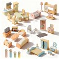 thumbnail image 1 of Juego de muebles para casa de muñecas Peccvon, 35 piezas, con muñecas para 5 habitaciones, 1 of 7