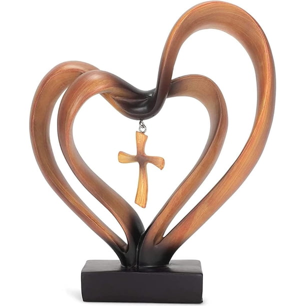 Decoración de cruz de corazones entrelazados de Jesús de Pascua, decoraciones de cruz de Jesús, 2 corazones unidos, cruces de pared para decoración del hogar, adornos de escritorio