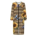 thumbnail image 4 of Xoenoiee Sunflower Daisy Butterfly Wood Print Nightgown House Dress Zip up Robes for Women Long Lounge Dress Round Neck House Coat Bathrobe Plus Size, Size L, 4 of 7