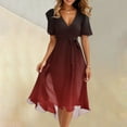 thumbnail image 2 of Gradient Flare Dress Women's Summer Fashion V-Neck Short Sleeve Flowy Swing Midi Dresses Casual Party Sundress,Red L, 2 of 6