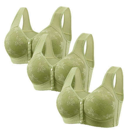CKpwisy 3 Pack Daisy Bras for Older Women Soft Comfy No Underwire Breathable Front Closure Bras for Women Bras 2025 New Plus Size Everyday Bra