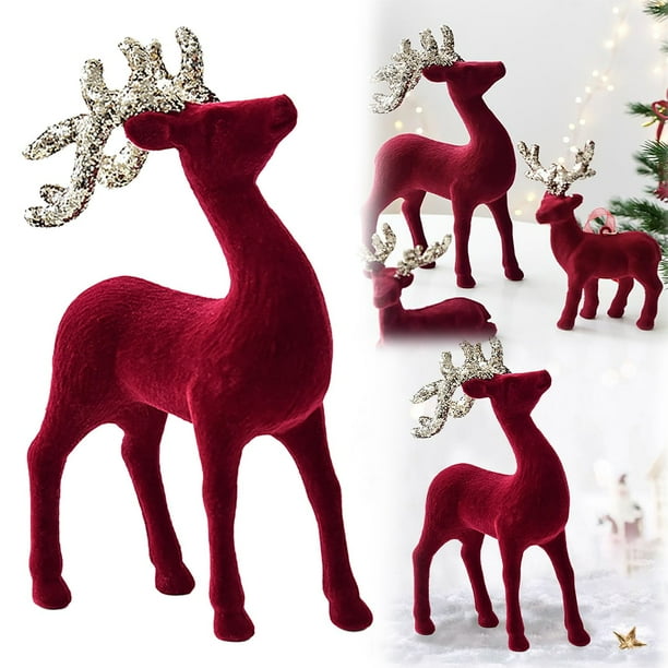 ¡Liquidación de adornos para árbol de Navidad! Adornos navideños de ciervo aterciopelado burdeos. Adorno para árbol de Navidad. Adorno de escritorio de alce grande B. ¡Oferta relámpago!