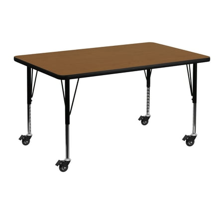 BizChair Mobile 30  W x 48  L Rectangular Oak HP Laminate Activity Table - Height Adjustable Short Legs