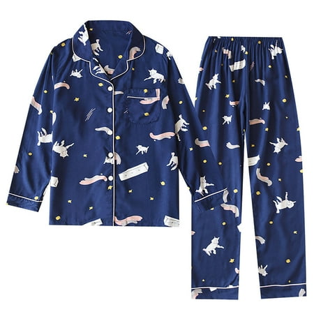 

Odeerbi Clearance Women Pajama Sets 2 Pieces Sleepwear Sets Cotton Pyjama Sets Spring Summer Homewear Blue