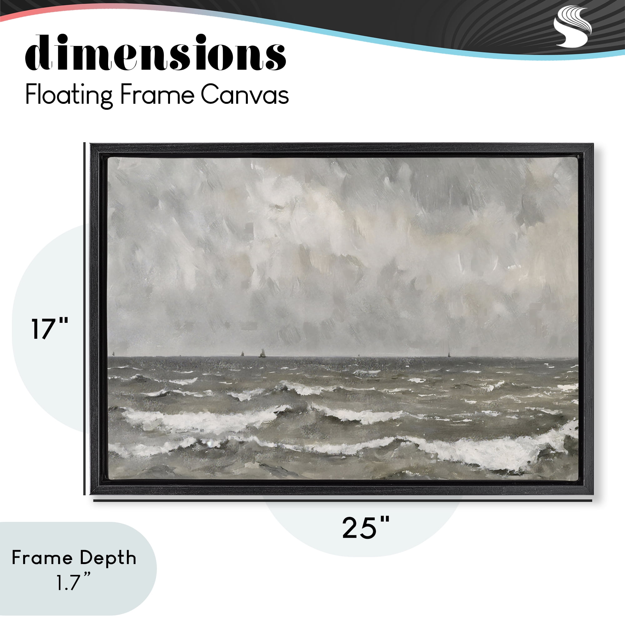 Stupell Industries Stormy Ripples at Sea Black Framed Floater Canvas Wall Art, design by Jacky Ngan
