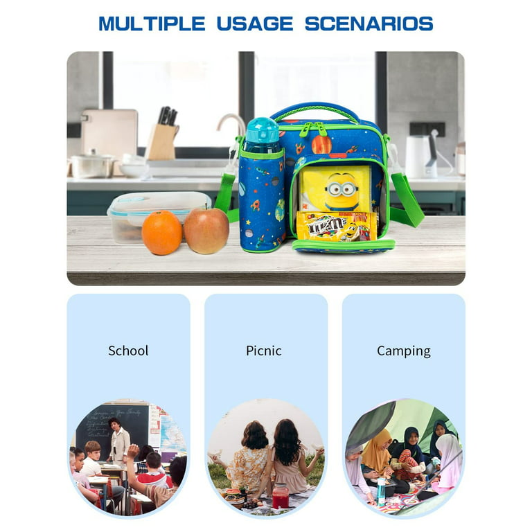 Kids Lunch Bag Thermal Insulated School Food Carier Nursery Lunch Box with  Strap