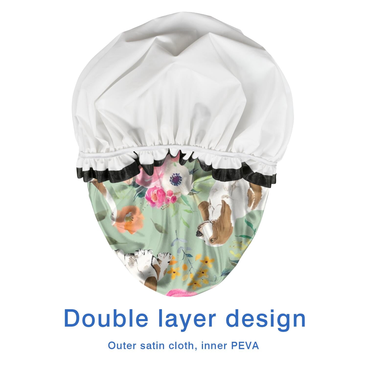 Shower Caps,Basset Hound and Pioneer Flower Waterproof Shower Cap for Women 4 Pieces,Double Reusable Hair Cover for Shower PEVA Elastic Stretch Hem