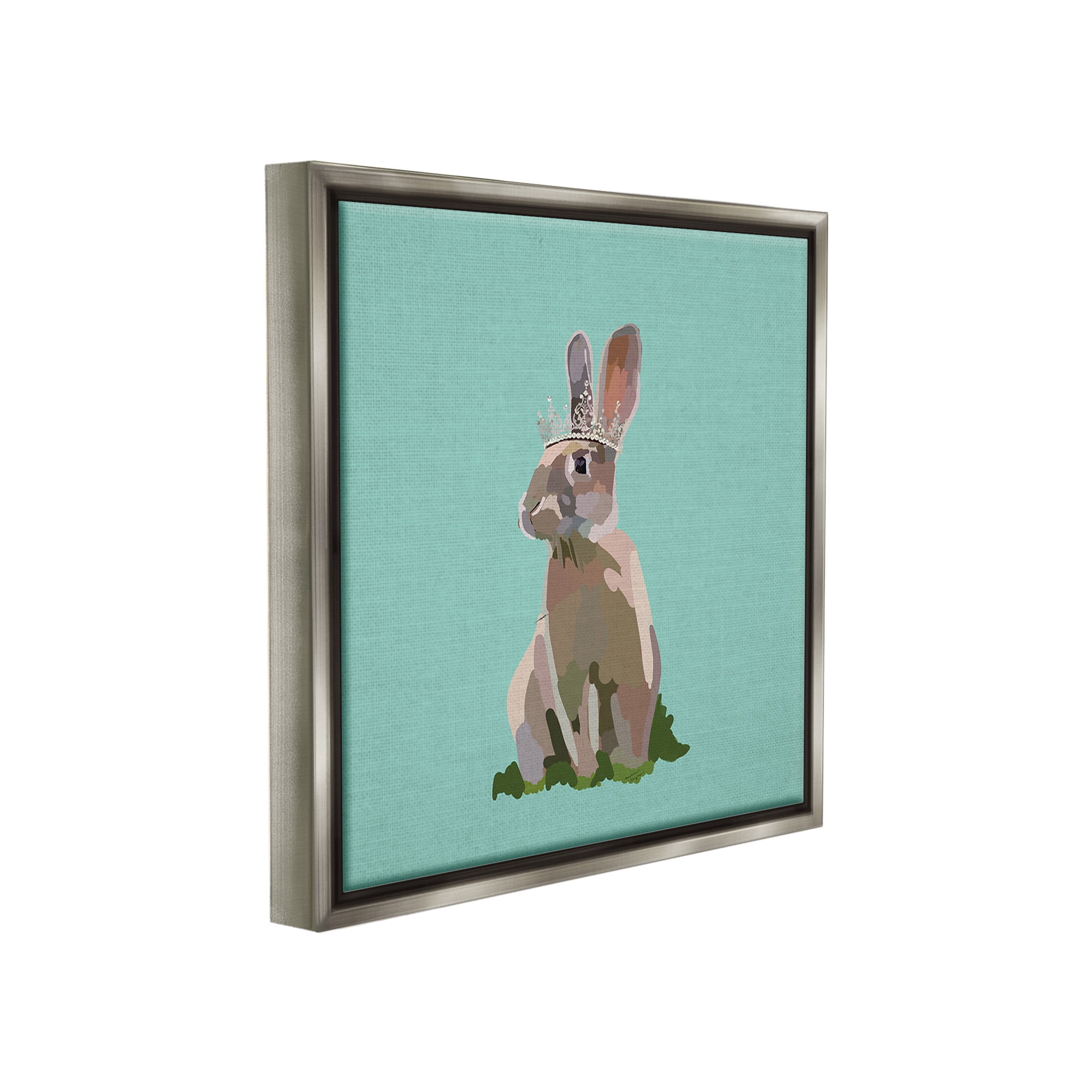 Stupell Industries Rabbit with Royal Crown Animals & Insects Painting Gray Floater Framed Canvas Art Print Wall Art, 25 x 25