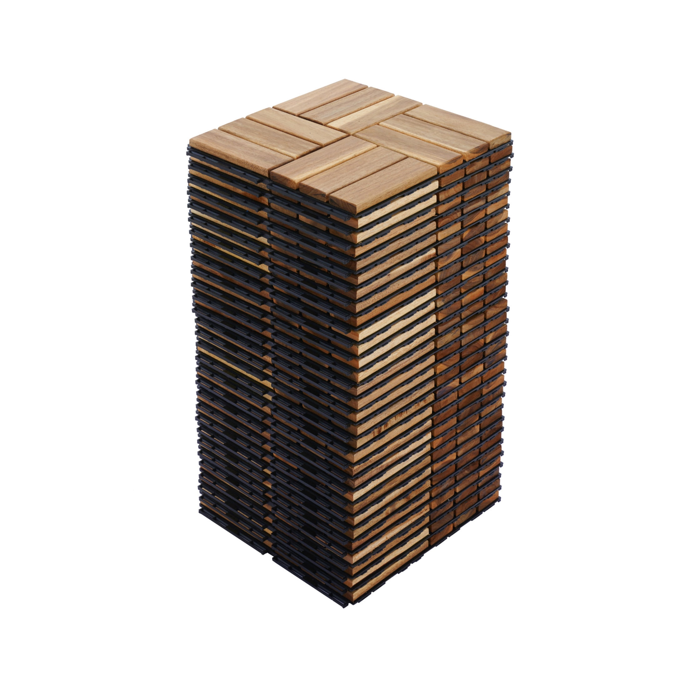 Noble House 12" Checker Acacia Wood Interlocking Deck Tiles, All-Weather Square Hardwood Floor, Yellow, 20 PCS
