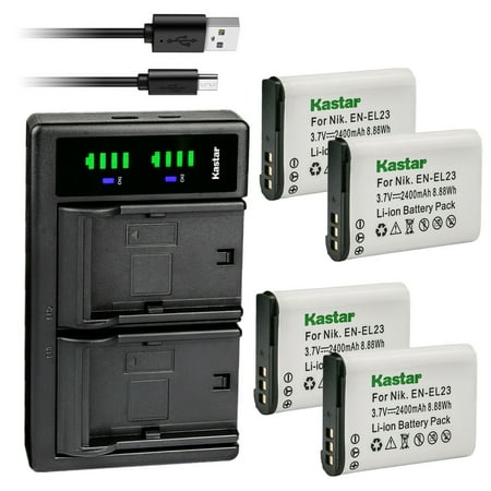 Kastar 4-Pack EN-EL23 Battery and LTD2 USB Charger Replacement for Nikon EN-EL23 ENEL23 Battery Nikon MH-67 MH-67P Charger Nikon Coolpix B700 Coolpix P600 Coolpix P610 Coolpix P610s Camera