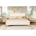 thumbnail image 4 of White Boucle Queen Platform Bed Frame with Wood Legs, Upholstered Low Profile Bed, No Box Spring Needed, Modern Bedroom Furniture, 4 of 10