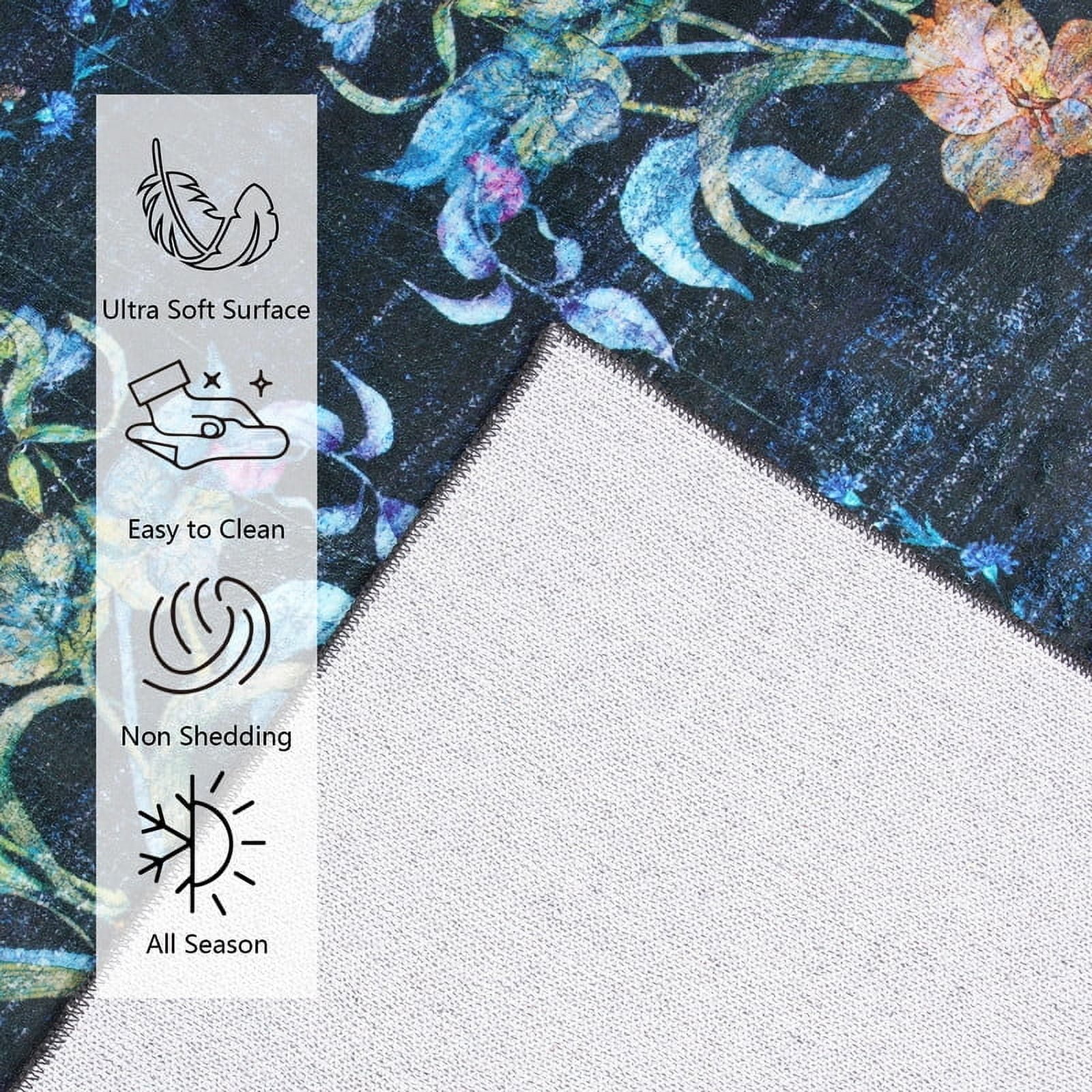 Jamfeel Rugs for Living Room Classic Boho Floral Print Floor Carpets Soft Low Pile Non-slip Washable Area Rug 4'x6' Black